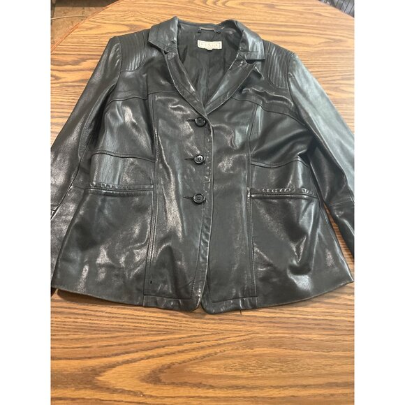 Pelle Studio black blazer button front collared leather jacket size Large - Picture 3 of 12